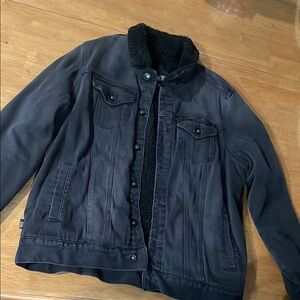 Men's Black Denim Jacket with Sherpa Lining